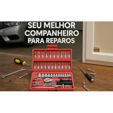 Imagem de Jogo de Soquete Kit com 46 peças Ferramentas Chave Catraca Conjunto de Soquetes Métricos Sextavadas Chave Allen Torx e Barra de Extensão Reparos Automotivos e Domésticos Premium