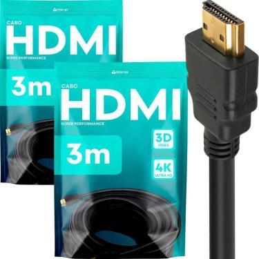 Imagem de 2X Kit Com 2 Cabos Hdmi 3M Metros Mts 4K 3D Full Hd Blindado