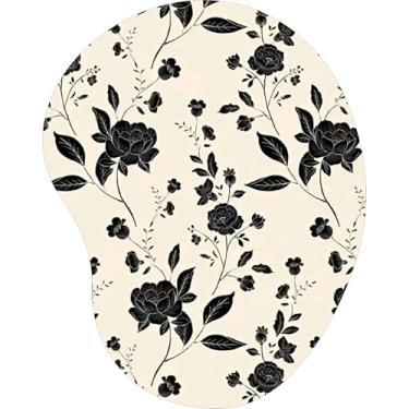 Imagem de Mouse Pad Ergonômico Gota Ramos de Flores Clássicas Preto e Branco