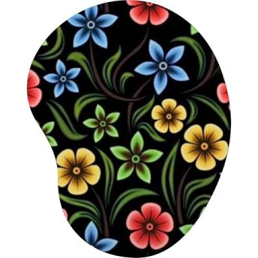 Imagem de Mouse Pad Ergonômico Gota Flores Coloridas Ilustração Fundo Preto