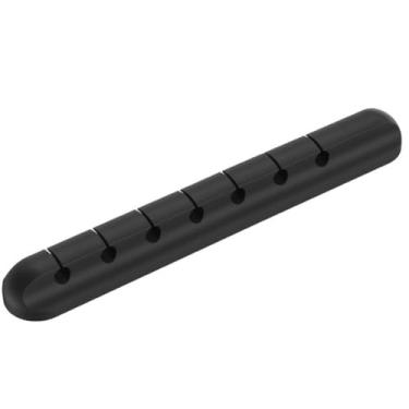 Imagem de 1 organizador de cabo de silicone autoadesivo forte, preto, com 7 compartimentos, com suportes de cabos e caixas de armazenamento para manter seus fios limpos e arrumados