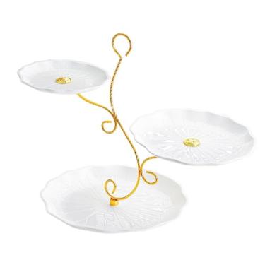 Imagem de Bothyi Prato de frutas, suporte para cupcakes, elegante, 3 andares, para exibir doces na mesa de sobremesas, ideal para sala de estar, festas de Natal e, Branco