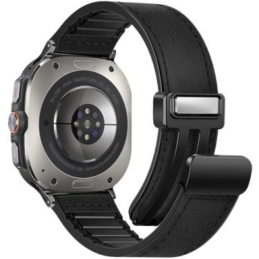 Imagem de WestEagle Pulseira magnética de couro para relógio compatível com Samsung Galaxy Watch Ultra de 47 mm (2025/2024), design de fivela magnética, pulseiras de substituição clássicas ajustáveis para