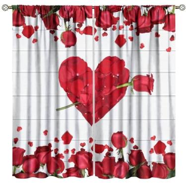 Imagem de Cortinas blackout rosa vermelha, decoração floral romântica para quarto, sala de estar, cozinha, janela, conjunto com 2 painéis, tamanho total 160 cm L x 183 cm C