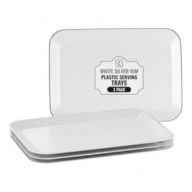 Imagem de Bandeja de servir de plástico 20 x 28 cm (borda branca e prata)