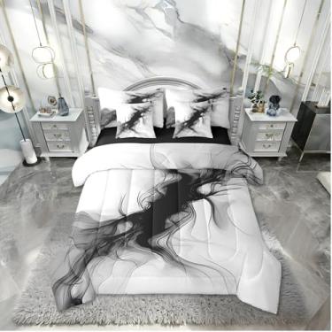 Imagem de Erosebridal Conjunto de edredom preto e branco, 7 peças, abstrato, para homens, adolescentes, moderno, ombré, cinza, mármore, textura de tinta, neutro, conjunto de lençol com arte minimalista
