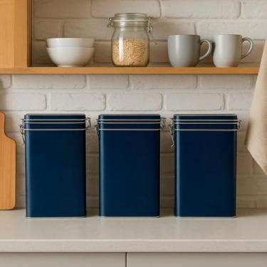 Imagem de Kit 3 Potes de Metal Retrô Herméticos para Mantimentos – Café, Biscoitos e Nuts Armazenamento(MODELO 3)