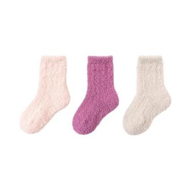 Imagem de Meias Infantis De Inverno Quentes De Veludo Coral Cano Médio 3 Pares C