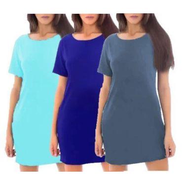 Imagem de Kit com 3 Vestidos Estilo Camiseta Feminino Casual Básico - Slim Fitne