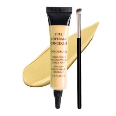 Imagem de Corretivo sob os olhos + pincel, corretivo clareador de cobertura total 24H para olheiras, linhas finas, creme corretor de cor antienvelhecimento - 11,8 ml (04 verdes)