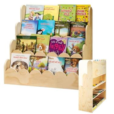 Imagem de YINGXUN Prateleira de livros de 4 camadas, estante recortada, organizador de madeira para quartos de crianças, sala de aula, berçário e sala de jogos, natural