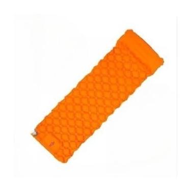 Imagem de ColchãO Colchão Inflável De Acampamento Ao Ar Livre Com Travesseiro Almofada Ultraleve Caminhadas Viagem Bomba Embutida(Laranja)