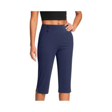 Imagem de Calças De Yoga Femininas De Cintura Alta Finas Com Bolso De Botão E Ba