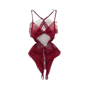 Imagem de Macacão Cosplay Sexy De Coelhinha Vermelho Sem Costas Com Cadarço E Ci