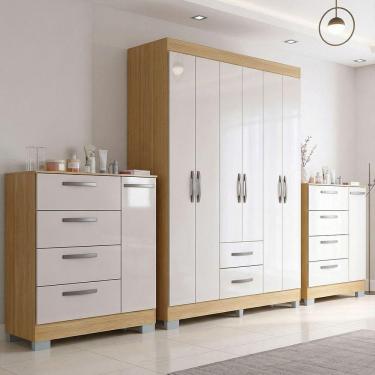 Imagem de Kit Guarda Roupa Atenas E 2 Cômoda Poquema Damasco/off White