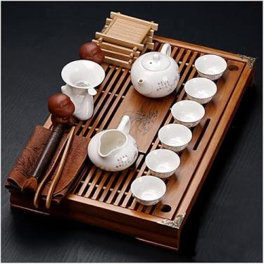 Imagem de Conjunto de chá chinês de gongfu com bule de chá, xícaras e pires, estátua de Buda, estilo japonês de cerâmica, perfeito para cerimônias de chá tradicionais, presente para amantes de chá