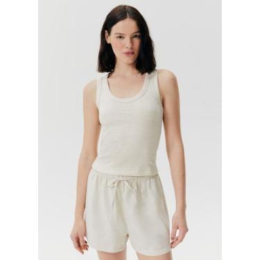 Imagem de Regata Avulsa Em Ribana Com Linho - Hering, M, Bege