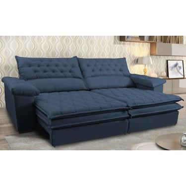 Imagem de Sofá Retrátil E Reclinável Molas Ensacadas Cama Inbox Botonê 2,12m Espuma Viscoelástico Suede Azul