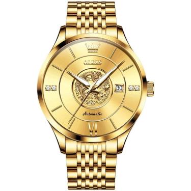 Imagem de Relógio De Pulso Automático Mecânico Luminoso Aço Inoxidável Impermeável Dourado