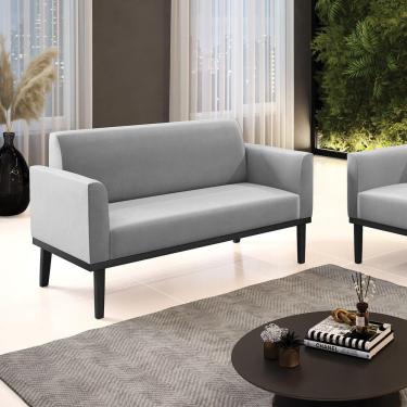 Imagem de Poltrona Namoradeira Decorativa Pés Fixo Em Madeira Preto Suede Cinza