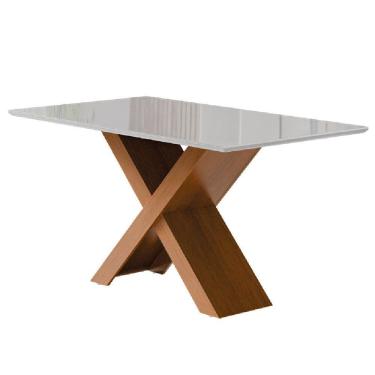 Imagem de Mesa Sala De Jantar Tampo Com Vidro 1,60m Grécia Madeirado/off White Dobuê