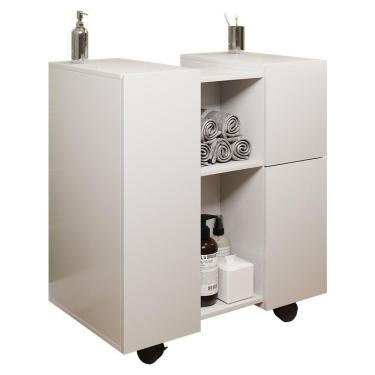 Imagem de Gabinete Armario Banheiro Pia De Coluna Macau Com Rodízios Branco Branco