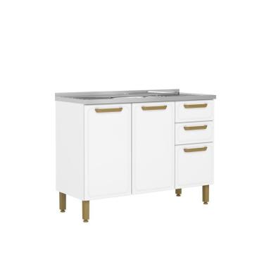 Imagem de Balcão De Aço Pia 3 Portas 2 Gavetas Bella Bertolini Branco