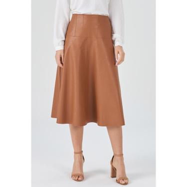 Imagem de Saia Midi PKS Evase com Pespontos Caramelo-GG-Feminino