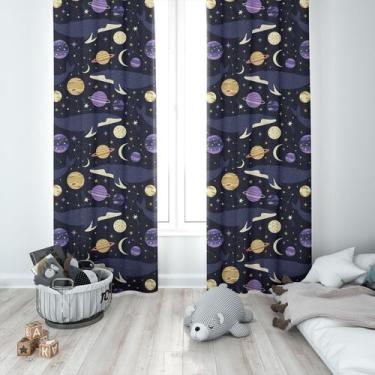 Imagem de Cortina Tecido Oxford Quarto InfantilBaleias no Espaço - Fabrika de Fe