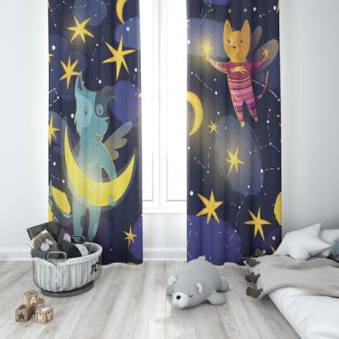 Imagem de Cortina Tecido Oxford Quarto Infantil Cachorro e Gato ao Espaço Ilumin