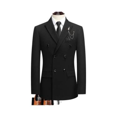 Imagem de Terno Masculino Preto De Cor Sólida Com Lapela Entalhada E Fechamento 