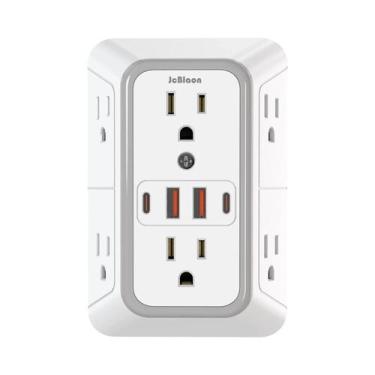 Imagem de Tomada De Parede Multiuso Com 6 Saídas AC E 4 Portas USB, Filtro De Re