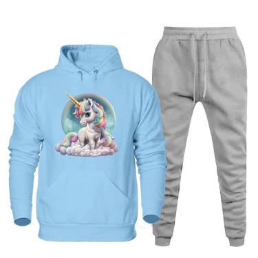 Imagem de Conjunto de Moletom Canguru Plus Size Feminino Blusa Estampa Unicornio Com Calça Jogger Basica-Feminino