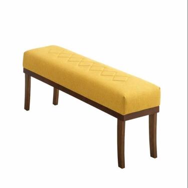 Imagem de Puff para Sala de Estar 140cm Linho Theo Amarelo/Imbuia