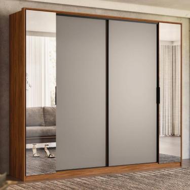 Imagem de Guarda Roupa Casal Laredo 4 Portas com Espelho Nogueira Nude Demartêz