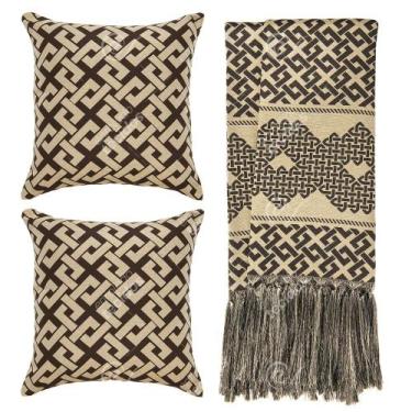 Imagem de Kit 1 manta Rústica e 2 Capas de Almofada para Sofá Celta Marrom e Beg