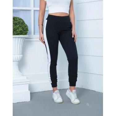 Imagem de Calça Feminina Jogger Listrada Crepe Slim Fit Academia - Congratulatio