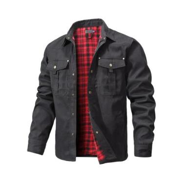 Imagem de Camisa Casaco Masculina De Flanela Forrada Para Primavera, Casual Com 