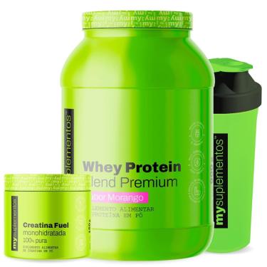 Imagem de Kit Whey Protein Blend Premium 900g, Creatina Pura 150g e Coqueteleira – My Suplementos...