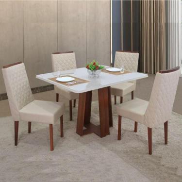 Imagem de Mesa de Jantar Diana Retangular Madeira 4 Cadeiras C/ Apliques - Móvei