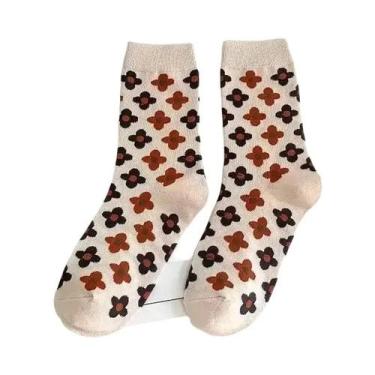 Imagem de Meias Femininas De Algodão Para Inverno, 5 Pares, Flores Bordadas Fofa