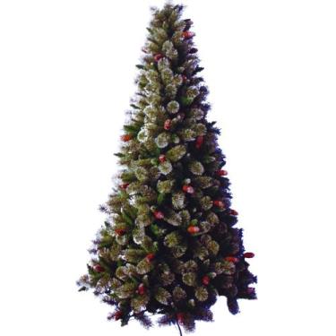 Imagem de Árvore de Natal 210cm Verde Com Pinhas 969 Galhos Pontas Prateadas Sup
