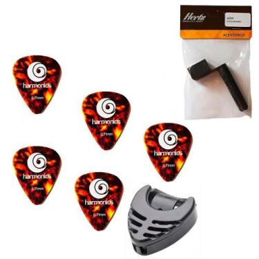 Imagem de Palhetas Guitarra Violão 0,71mm Medium 5 unidades + Porta Palheta + En
