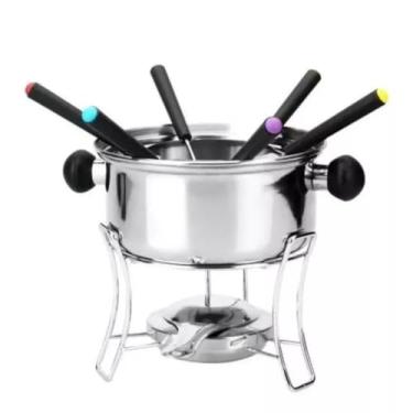 Imagem de CONJUNTO PARA FONDUE COM 10 PÇS EM INOX CONTENDO: 1 PANELA DE FONDUE EM AÇO INOX 410 E CABO EM BAQUE