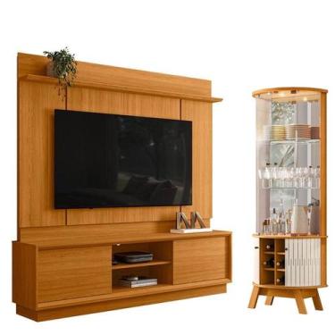 Imagem de Estante Home Theater Siena sem Pés Cinamomo com Cristaleira Marina Cin