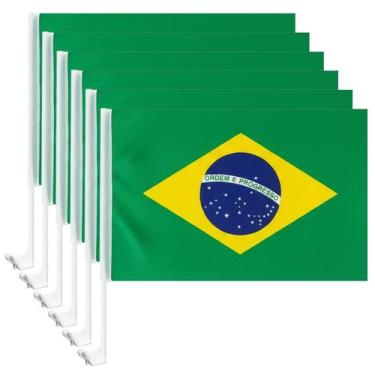 Imagem de KIT 6 Bandeiras do Brasil  Para Carro Em Poliéster 42x31cm Encaixe No 