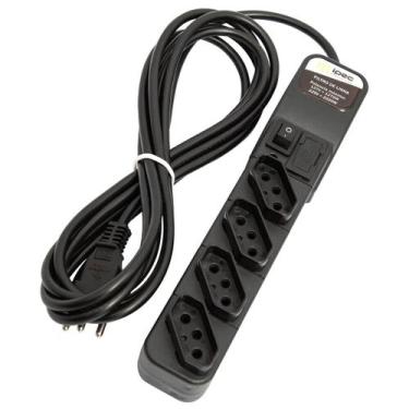 Imagem de Filtro de Linha 4 Tomadas 2P+T 12A Cabo 3 Metros Bivolt Fusível de Pro