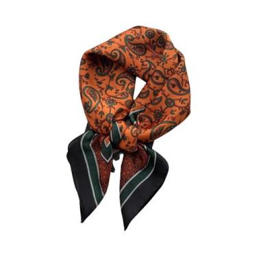 Imagem de Lenço Vintage De Cetim Fino Com Estampa Floral Para Mulheres, Versátil