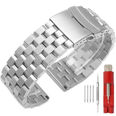 Imagem de SINAIKE Pulseiras de relógio de aço inoxidável sólido de aço inoxidável sólido de 18 mm/20 mm/22 mm/24 mm, compatível com a maioria dos relógios tradicionais prata/preto/azul, 22mm, Aço inoxidável