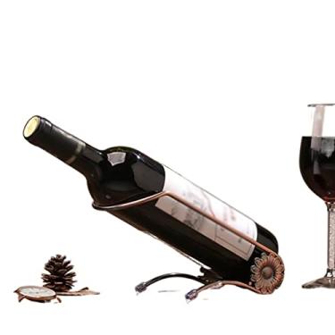 Imagem de Suporte de garrafa de vinho nórdico minimalista de ferro forjado para vinho em casa, armário de vinho, decoração de bar, balcão, decoração de móveis empilháveis (cor: Bronze)